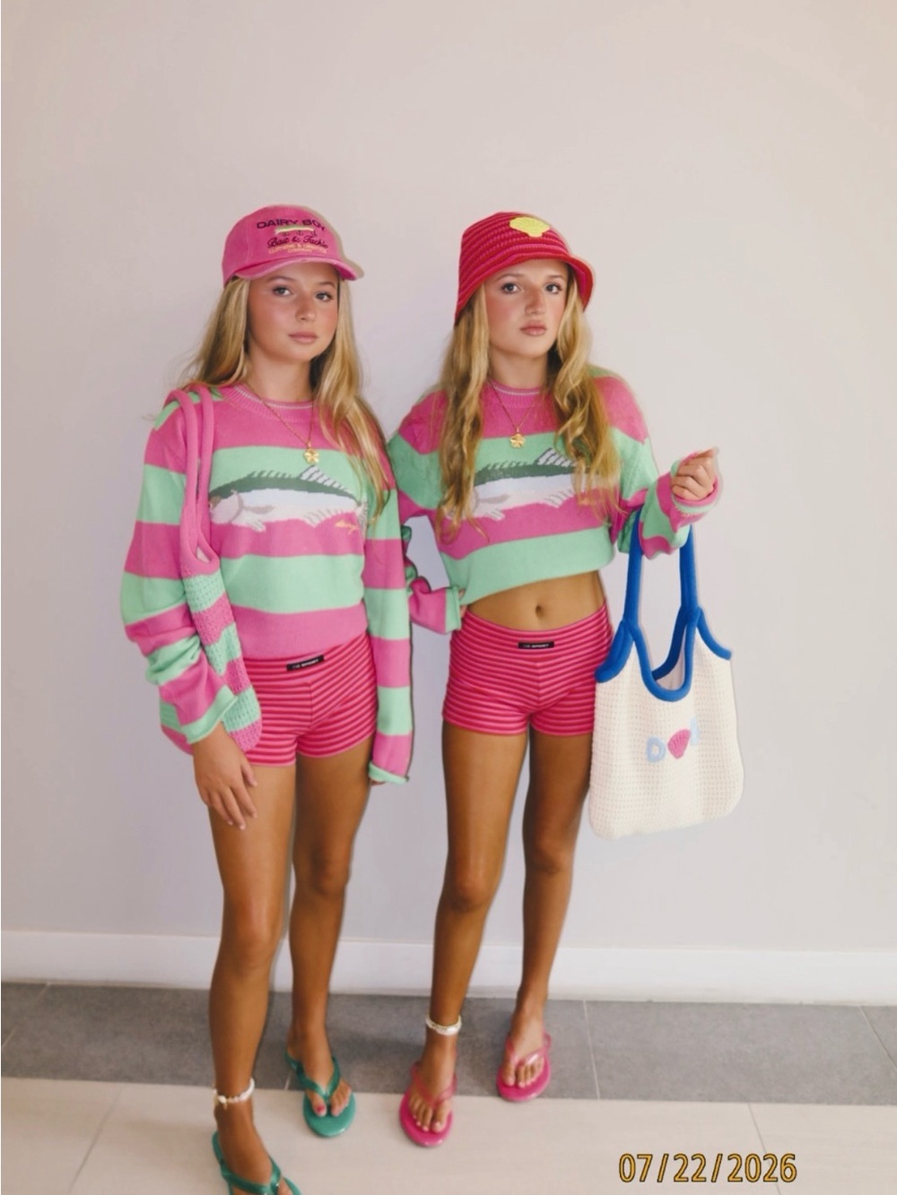 Dairy boy fish sweater stripe pink and green sz xs